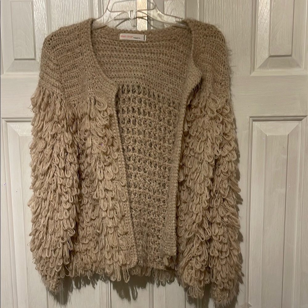 Love Tree Tan Textured Cardigan with Voluminous Sleeves